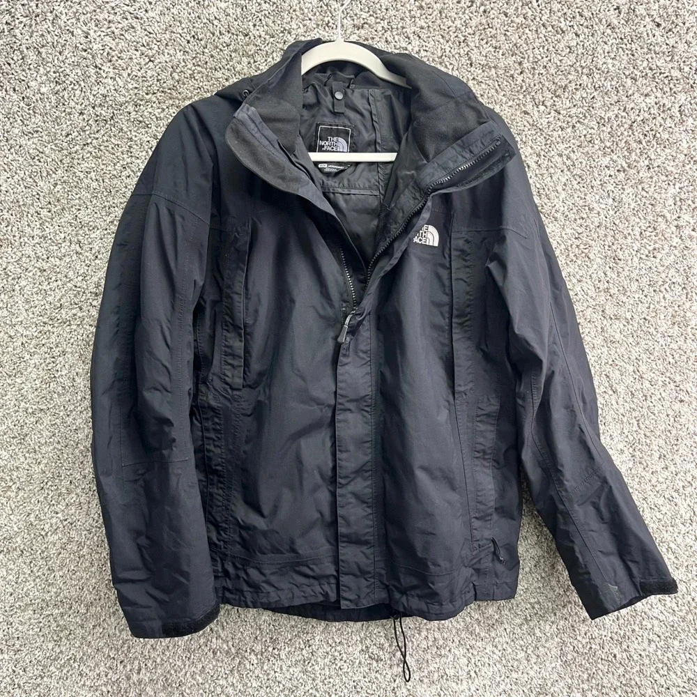The North Face Rain Jacket Men's Medium Black HyVent Waterproof Hooded Zip Up